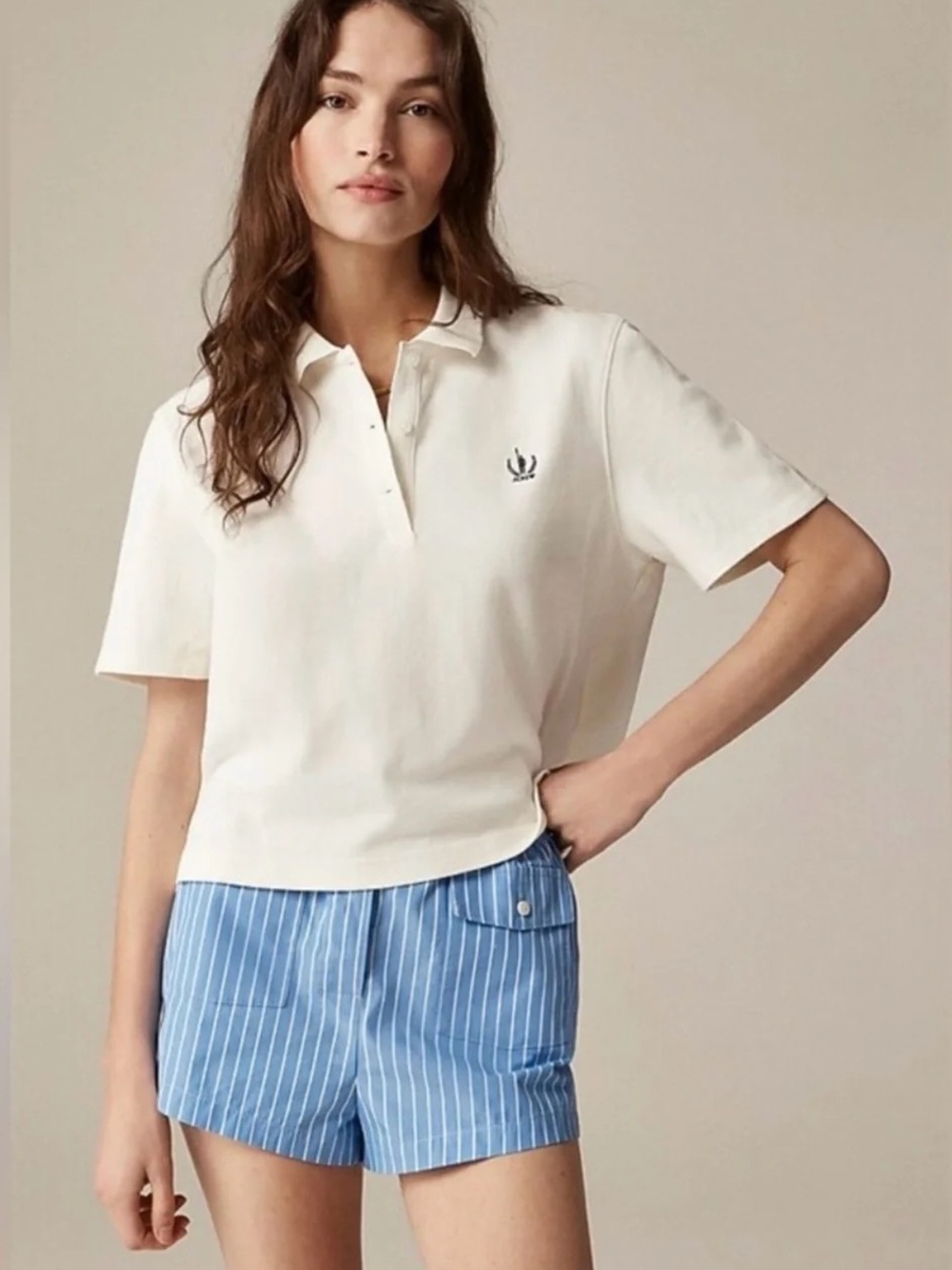 J Crew • Pique Cropped Polo Shirt in Ivory oversized cotton knit preppy boxy